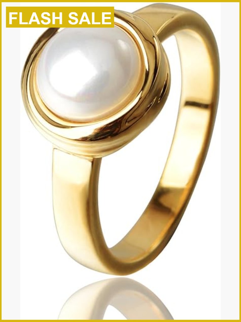 18k Gold Plated Pearl Engagement Ring, Wedding Band, Sizes 5-11